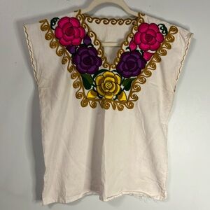 Vintage Mexican Embroidered Handmade Top One Size See Measurements